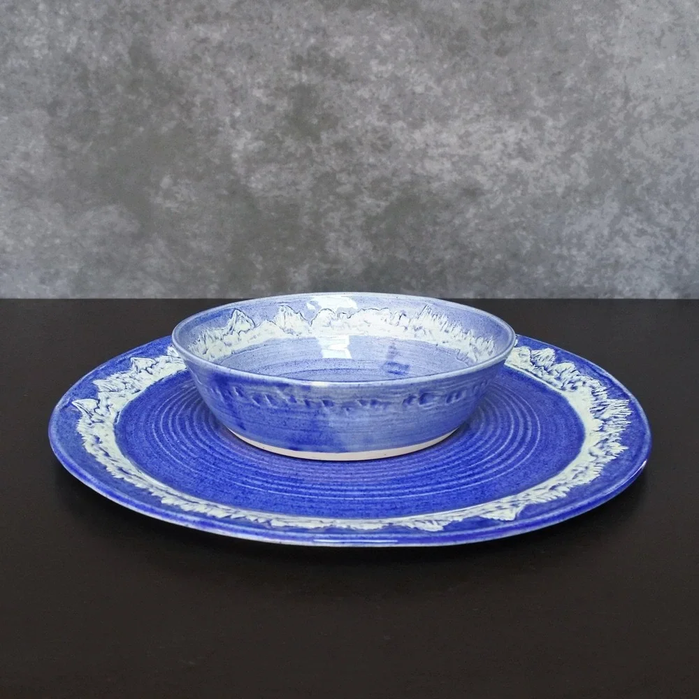 TT Pottery Designs Sierra Mountains Mammoth Lakes Art Pottery Bowl & Platter